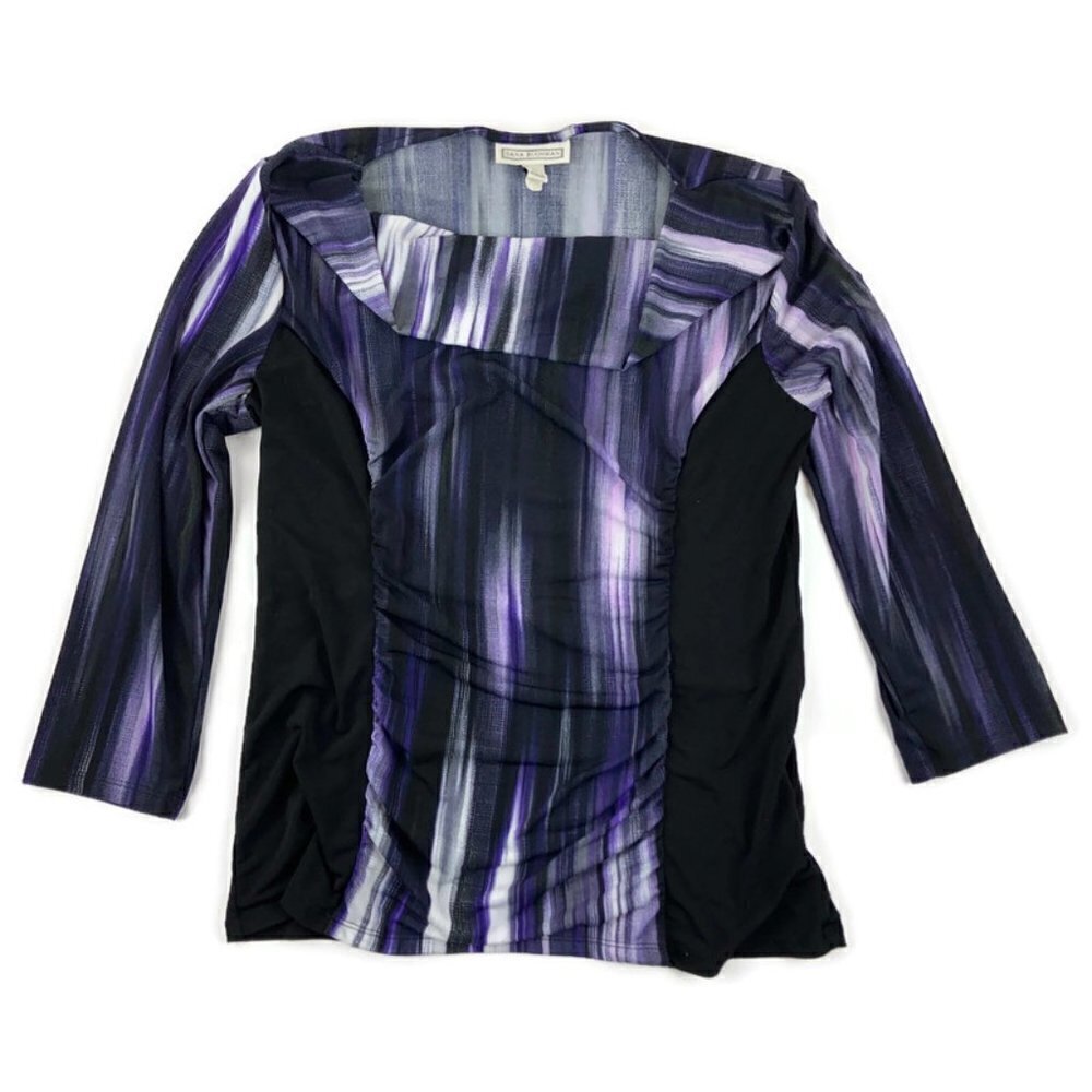 Dana Buchman Womens Blouse Quarter Sleeve Purple Black Medium